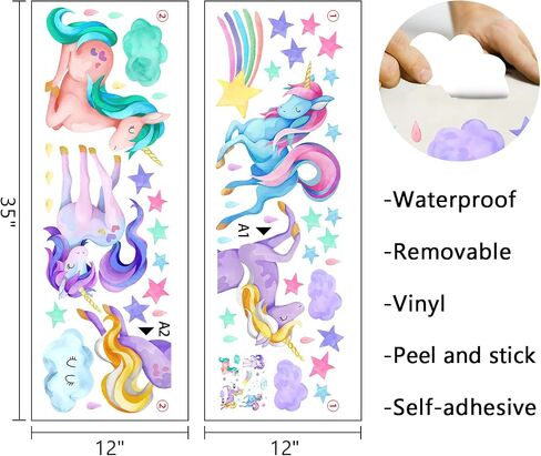 Mfault Watercolor Rainbow Unicorn Wall Decals Stickers, Clouds Butterfly Nursery Decorations Baby Bedroom Art, Stars Toddlers Kids Girls Boys Room Playroom Decor in Saudi Arabia