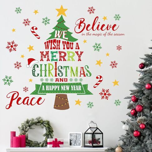 Mfault Merry Christmas Santa Claus Wall Decals Stickers, Xmas Gnome Truck Snowman Reindeer Let It Snow Decorations Bedroom Art, Winter Holiday Gold Snowflake Holly Jolly Home Living Room Kitchen Decor in Saudi Arabia