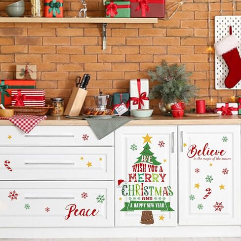 Mfault Merry Christmas Santa Claus Wall Decals Stickers, Xmas Gnome Truck Snowman Reindeer Let It Snow Decorations Bedroom Art, Winter Holiday Gold Snowflake Holly Jolly Home Living Room Kitchen Decor in Saudi Arabia