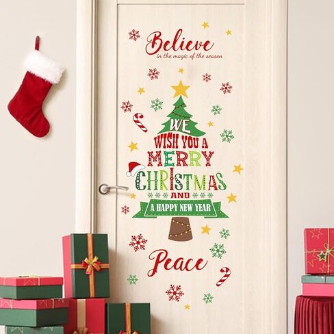 Mfault Merry Christmas Santa Claus Wall Decals Stickers, Xmas Gnome Truck Snowman Reindeer Let It Snow Decorations Bedroom Art, Winter Holiday Gold Snowflake Holly Jolly Home Living Room Kitchen Decor in Saudi Arabia