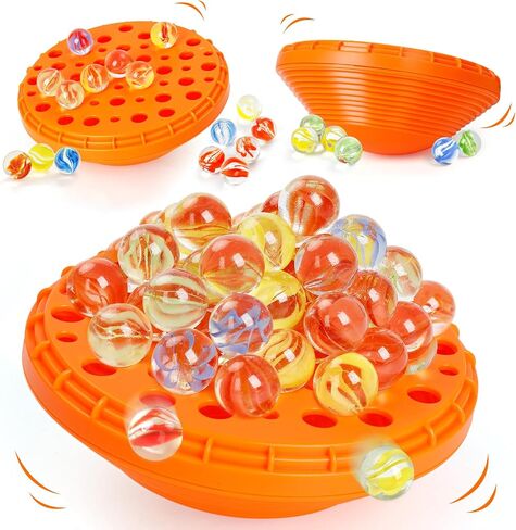 Marble Balance Game - 50 Colorful Marbles with Built-in Storage, Fun Family Challenge for 1-4 Players, Educational Toy for Kids & Adults, Perfect for Parties, Travel & Birthday Gifts (Pumpkin Orange) in Saudi Arabia
