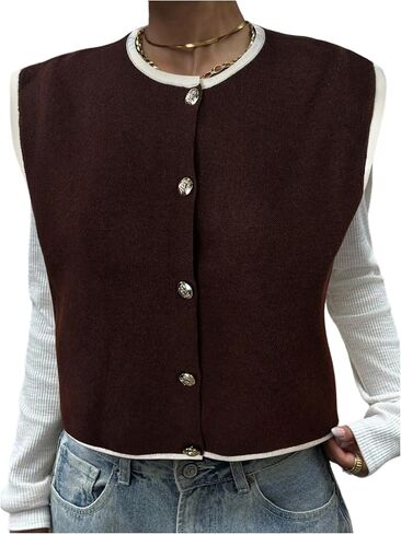 Verdusa Women‘s Comfiest Airport Outfits Button Down Sleeveless Sweater Vest Tops Cozy Cardigans in Saudi Arabia