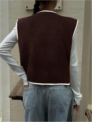 Verdusa Women‘s Comfiest Airport Outfits Button Down Sleeveless Sweater Vest Tops Cozy Cardigans in Saudi Arabia