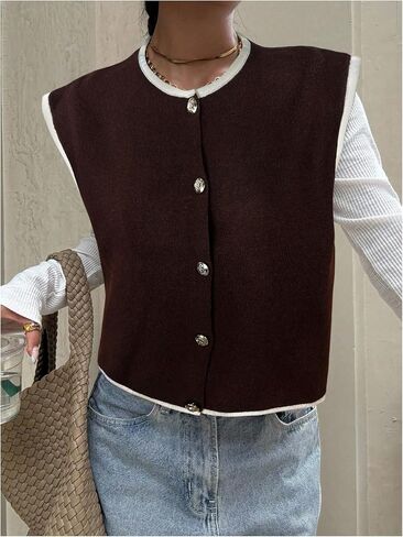 Verdusa Women‘s Comfiest Airport Outfits Button Down Sleeveless Sweater Vest Tops Cozy Cardigans in Saudi Arabia