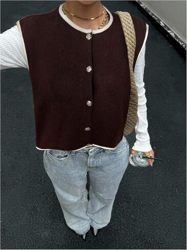 Verdusa Women‘s Comfiest Airport Outfits Button Down Sleeveless Sweater Vest Tops Cozy Cardigans in Saudi Arabia
