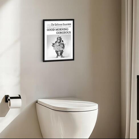 Framed Funny Bathroom Wall Art Decor 12"x16", Black and White Funny Gorilla Artwork Good Morning Gorgeous Wall Pictures Humourous Animal Canvas Prints for Bathroom Wall Decor in Saudi Arabia