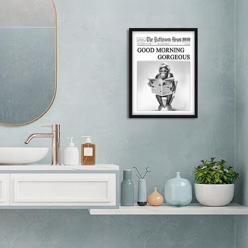 Framed Funny Bathroom Wall Art Decor 12"x16", Black and White Funny Gorilla Artwork Good Morning Gorgeous Wall Pictures Humourous Animal Canvas Prints for Bathroom Wall Decor in Saudi Arabia