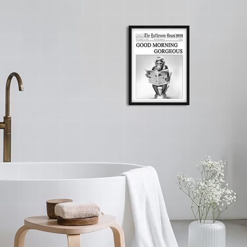 Framed Funny Bathroom Wall Art Decor 12"x16", Black and White Funny Gorilla Artwork Good Morning Gorgeous Wall Pictures Humourous Animal Canvas Prints for Bathroom Wall Decor in Saudi Arabia