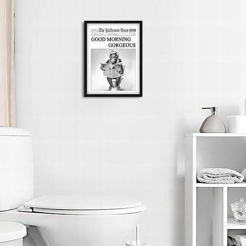 Framed Funny Bathroom Wall Art Decor 12"x16", Black and White Funny Gorilla Artwork Good Morning Gorgeous Wall Pictures Humourous Animal Canvas Prints for Bathroom Wall Decor in Saudi Arabia