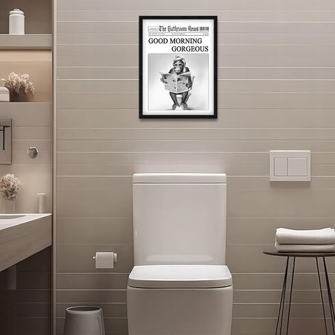 Framed Funny Bathroom Wall Art Decor 12"x16", Black and White Funny Gorilla Artwork Good Morning Gorgeous Wall Pictures Humourous Animal Canvas Prints for Bathroom Wall Decor in Saudi Arabia