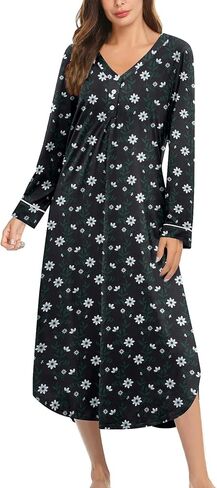 Ekouaer Nightgowns for Women Long Sleeve Nightgown Long Sleepwear Button Down Sleep Shirt Soft Night Gown S-4XL in Kuwait