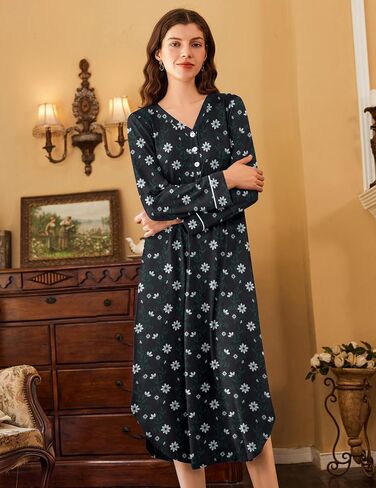 Ekouaer Nightgowns for Women Long Sleeve Nightgown Long Sleepwear Button Down Sleep Shirt Soft Night Gown S-4XL in Kuwait