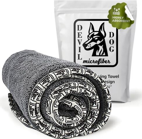 منشفة تجفيف الحيوانات الأليفة Devil Dog Dog Premium ، منشفة حمام ميكروفيات من الألياف الدقيقة للامتصاص للغاية للكلاب ، والقطط ، والحيوانات الأخرى - الرمادية ، الكبيرة 24 "× 35" 1200GSM 80 ٪ 20 ٪ مزيج in Kuwait