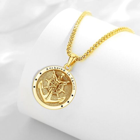 Anchor Jesus Cross Pendant Necklace for Men Women, 925 Sterling Silver Patron Jesus Medal Pendant Amulet Religious Protection Jewelry Gifts in Saudi Arabia