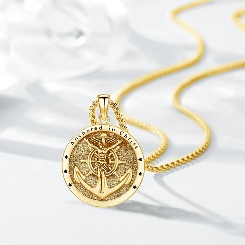 Anchor Jesus Cross Pendant Necklace for Men Women, 925 Sterling Silver Patron Jesus Medal Pendant Amulet Religious Protection Jewelry Gifts in Saudi Arabia
