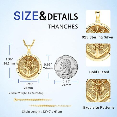 Anchor Jesus Cross Pendant Necklace for Men Women, 925 Sterling Silver Patron Jesus Medal Pendant Amulet Religious Protection Jewelry Gifts in Saudi Arabia