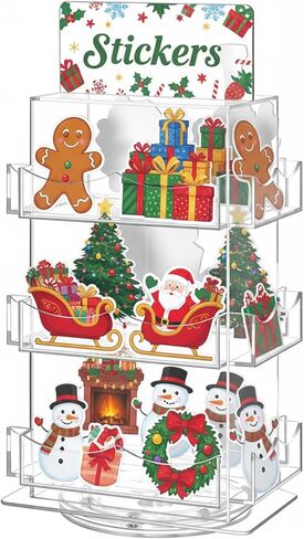 Marsui 3 Tier Rotating Sticker Display Stand, 4 Sided Sticker Holder, 360° Rotating No Assembly Required Clear Acrylic Sticker Holder for Vendors, Retail, Showcase, Tradeshow, 12.6" x 5.9" in Saudi Arabia