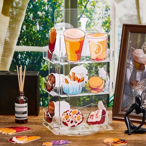 Marsui 3 Tier Rotating Sticker Display Stand, 4 Sided Sticker Holder, 360° Rotating No Assembly Required Clear Acrylic Sticker Holder for Vendors, Retail, Showcase, Tradeshow, 12.6" x 5.9" in Saudi Arabia