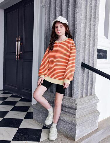 Arshiner Girls Oversized Striped Crewneck Sweatshirt Long Sleeve Color Block Pullover Tops Fall Casual Clothes 5-14 Years in Saudi Arabia