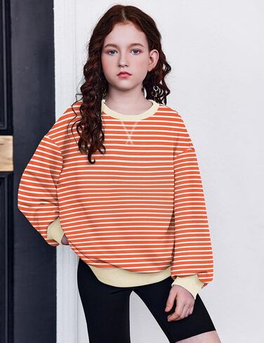 Arshiner Girls Oversized Striped Crewneck Sweatshirt Long Sleeve Color Block Pullover Tops Fall Casual Clothes 5-14 Years in Saudi Arabia
