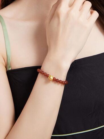 24K Solid Gold Bracelets for Women, Stretchable Lucky Animals Real Gold Rabbit Bangle Charm Bracelets, Pure Gold Agate Beaded Zodiac Bunny Bracelet in Saudi Arabia