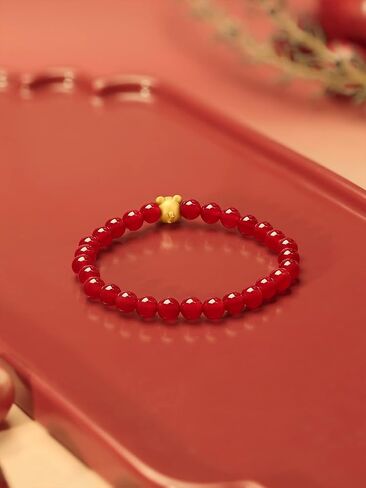 24K Solid Gold Bracelets for Women, Stretchable Lucky Animals Real Gold Rabbit Bangle Charm Bracelets, Pure Gold Agate Beaded Zodiac Bunny Bracelet in Saudi Arabia