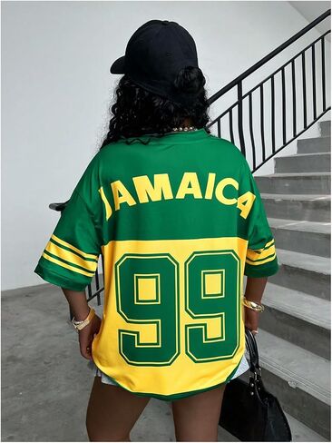 SOLY HUX Women's Y2k Jamaica Jersey Shirt Number Graphic Tees V Neck Half Sleeve Oversized Summer Tops Streetwear in Saudi Arabia