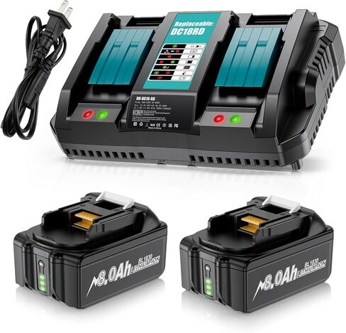 2 حزمة بطارية بديلة 8.0 أمبير لبطارية ماكيتا 18 فولت متوافقة مع BL1860 BL1850B BL1840B BL1830B BL1820 BL1815B تناسب مع شاحن بطارية ماكيتا 18 فولت وأداة in Kuwait