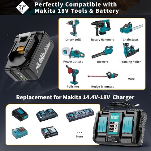2 حزمة بطارية بديلة 8.0 أمبير لبطارية ماكيتا 18 فولت متوافقة مع BL1860 BL1850B BL1840B BL1830B BL1820 BL1815B تناسب مع شاحن بطارية ماكيتا 18 فولت وأداة in Kuwait