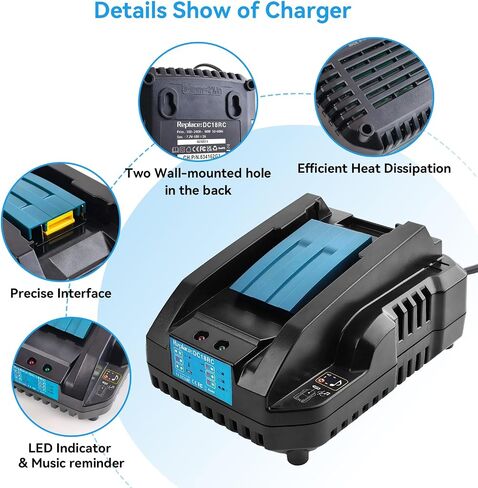 2 Pack 6000mAh Replacement for Makita 18V Battery | Replace Makita Battery 18 Volt BL1850 1840B 1830B 1820B, Compatible with makita 18V Cordless Power Tools in Saudi Arabia