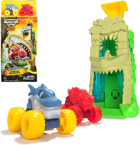 Monster Jam Mini Jams ، Megalodon Jungle Blaster Launcher Playet ، 2 شاحنات وحش ممولة حصرية وملحقات ، ألعاب للأطفال للبنين والبنات الذين تتراوح أعمارهم بين 3 وما فوق in Saudi Arabia