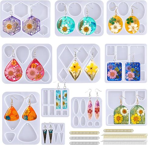 دعنا ندعو الراتنج راتنج قرط ، 171 PCS قوالب المجوهرات من صنع المجوهرات مع 11 عبوة شكل مجموعة متنوعة من السيليكون ، قوالب قرط لقلادة الايبوكسي ، أقراط ، قلادة ، سلاسل المفاتيح in Kuwait