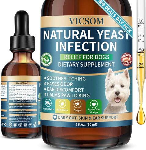 VICSOM Natural Dog Yeast Infection Treatment for Dogs, Itchy Skin & Ear Treatment Natural Support Allergy Relief, Dog Yeast Infection Relief, Support Irritation, Itching & Inflammation 60ml in Kuwait