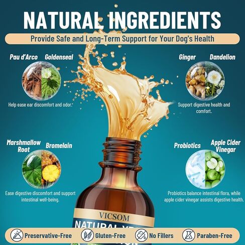 VICSOM Natural Dog Yeast Infection Treatment for Dogs, Itchy Skin & Ear Treatment Natural Support Allergy Relief, Dog Yeast Infection Relief, Support Irritation, Itching & Inflammation 60ml in Kuwait