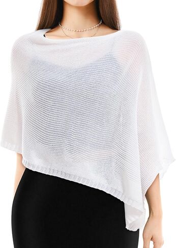 Women Sheer Poncho Shrug Fall Sheer Blouse Top Acrylic Lightweight Poncho Bolero for Evening Dress (Blue) in Kuwait