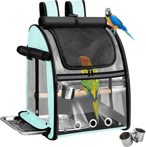 Sanmoncare Bird Carrier Backpack with Stainless Steel Mesh, Parrot Travel Cage with Stand, Easy to Clean, Portable Conures Travel Bag, Pet Breathable Travel Cage in Kuwait