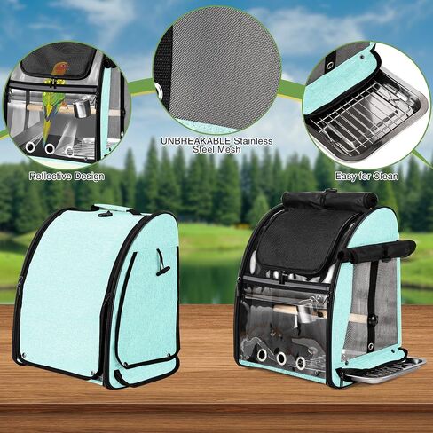 Sanmoncare Bird Carrier Backpack with Stainless Steel Mesh, Parrot Travel Cage with Stand, Easy to Clean, Portable Conures Travel Bag, Pet Breathable Travel Cage in Kuwait
