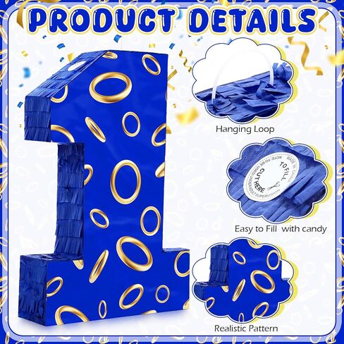 Number 5 Blue and Golden Rings Piñata for Kids Birthday Cartoon Theme Small Piñata with Blindfold Stick Confetti for Fiesta Cinco De Mayo Party Decor, 15.8 x 11 x 2.8 Inch in Saudi Arabia