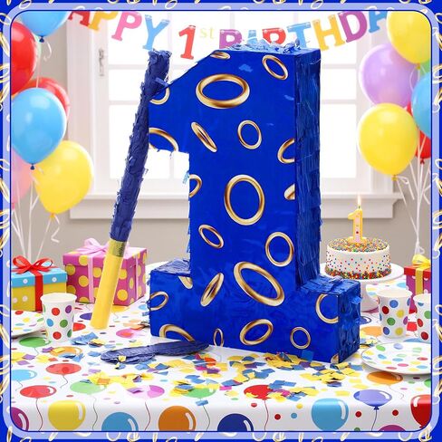Number 5 Blue and Golden Rings Piñata for Kids Birthday Cartoon Theme Small Piñata with Blindfold Stick Confetti for Fiesta Cinco De Mayo Party Decor, 15.8 x 11 x 2.8 Inch in Saudi Arabia