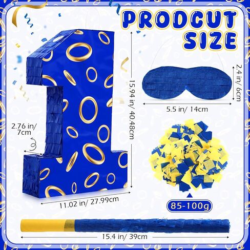 Number 5 Blue and Golden Rings Piñata for Kids Birthday Cartoon Theme Small Piñata with Blindfold Stick Confetti for Fiesta Cinco De Mayo Party Decor, 15.8 x 11 x 2.8 Inch in Saudi Arabia