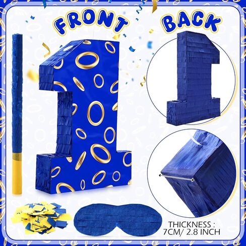 Number 5 Blue and Golden Rings Piñata for Kids Birthday Cartoon Theme Small Piñata with Blindfold Stick Confetti for Fiesta Cinco De Mayo Party Decor, 15.8 x 11 x 2.8 Inch in Saudi Arabia
