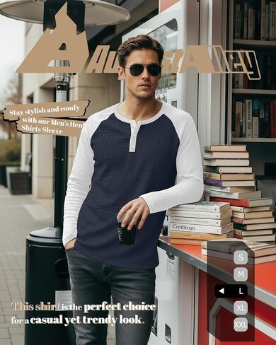 3 Pack Men's Waffle Henley Shirts Raglan Long Sleeve T-Shirts Casual Crewneck Regular Fit Baseball Tee in Kuwait