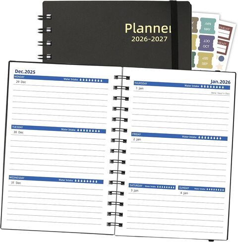 Monthly Planner 2025-2026 (7.4'' x 9.6''), Jul 2025-Dec 2026, 18 Months Calendar Academic Planner, Agenda with Bookmark & Pocket, Perfect for School & Work, 120GSM Paper, Black in Saudi Arabia