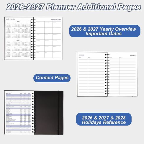 Monthly Planner 2025-2026 (7.4'' x 9.6''), Jul 2025-Dec 2026, 18 Months Calendar Academic Planner, Agenda with Bookmark & Pocket, Perfect for School & Work, 120GSM Paper, Black in Saudi Arabia