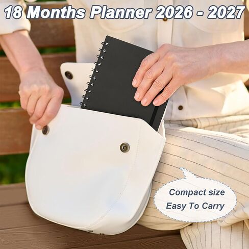 Monthly Planner 2025-2026 (7.4'' x 9.6''), Jul 2025-Dec 2026, 18 Months Calendar Academic Planner, Agenda with Bookmark & Pocket, Perfect for School & Work, 120GSM Paper, Black in Saudi Arabia