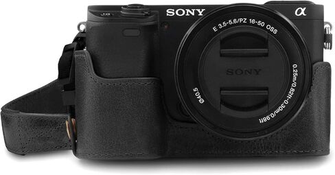 MegaGear MG1642 Ever Ready نصف حافظة كاميرا من الجلد الطبيعي متوافقة مع Sony Alpha A6100، A6400 - بني in Kuwait