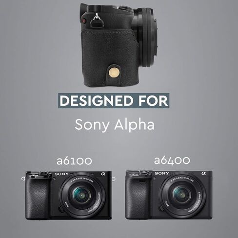 MegaGear MG1642 Ever Ready نصف حافظة كاميرا من الجلد الطبيعي متوافقة مع Sony Alpha A6100، A6400 - بني in Kuwait