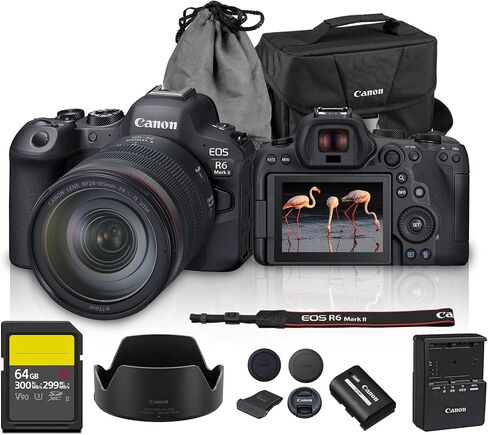 Canon EOS R6 Mark II Camera بدون مرآة مع RF 24-105mm f/4-7.1 هي عدسة STM | 24.2mp مستشعر CMOS كامل الإطار ، فيديو 4K 60P ، بكسل CMOS AF II مع حقيبة الكتف وبطاقة 64 جيجابايت in Kuwait