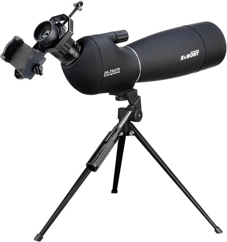 نطاقات اكتشاف SVBONY SV28 مع حامل ثلاثي القوائم، نطاق اكتشاف 25-75x70 مع محول الهاتف، IP65 نطاق رصد مقاوم للماء للضباب لإطلاق النار على الهدف، ومشاهدة الطيور in Kuwait