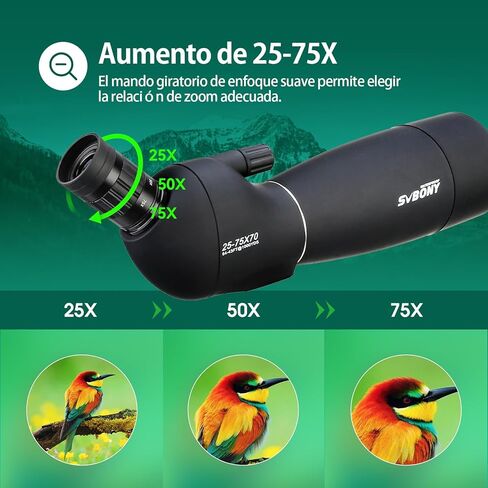 نطاقات اكتشاف SVBONY SV28 مع حامل ثلاثي القوائم، نطاق اكتشاف 25-75x70 مع محول الهاتف، IP65 نطاق رصد مقاوم للماء للضباب لإطلاق النار على الهدف، ومشاهدة الطيور in Kuwait